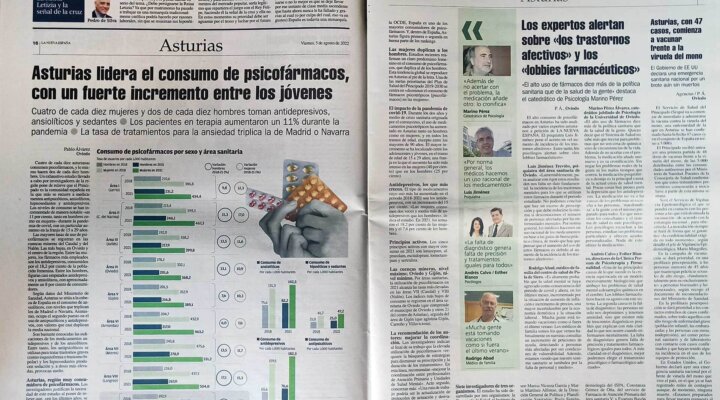 Esther Blanco y Andrés Calvo, intervienen en La Nueva España para hablar sobre el elevado consumo de psicofármacos en Asturias.